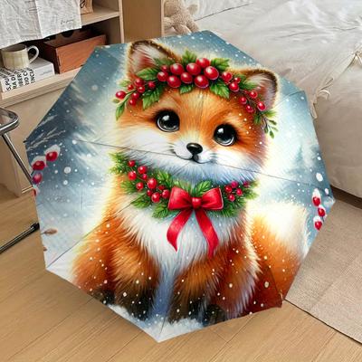 1pc Winter Fox Pattern Umbrella Design Automatic Opening and Closing Umbrella, High-quality Travel Umbrella, Lightweight and Portable, -95