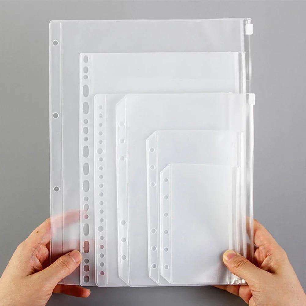 Convenient Clear PVC A5 A6 A7 Binder Pockets Clear Zipper Folders For 6-Ring Notebook Binder Files Reports Binder