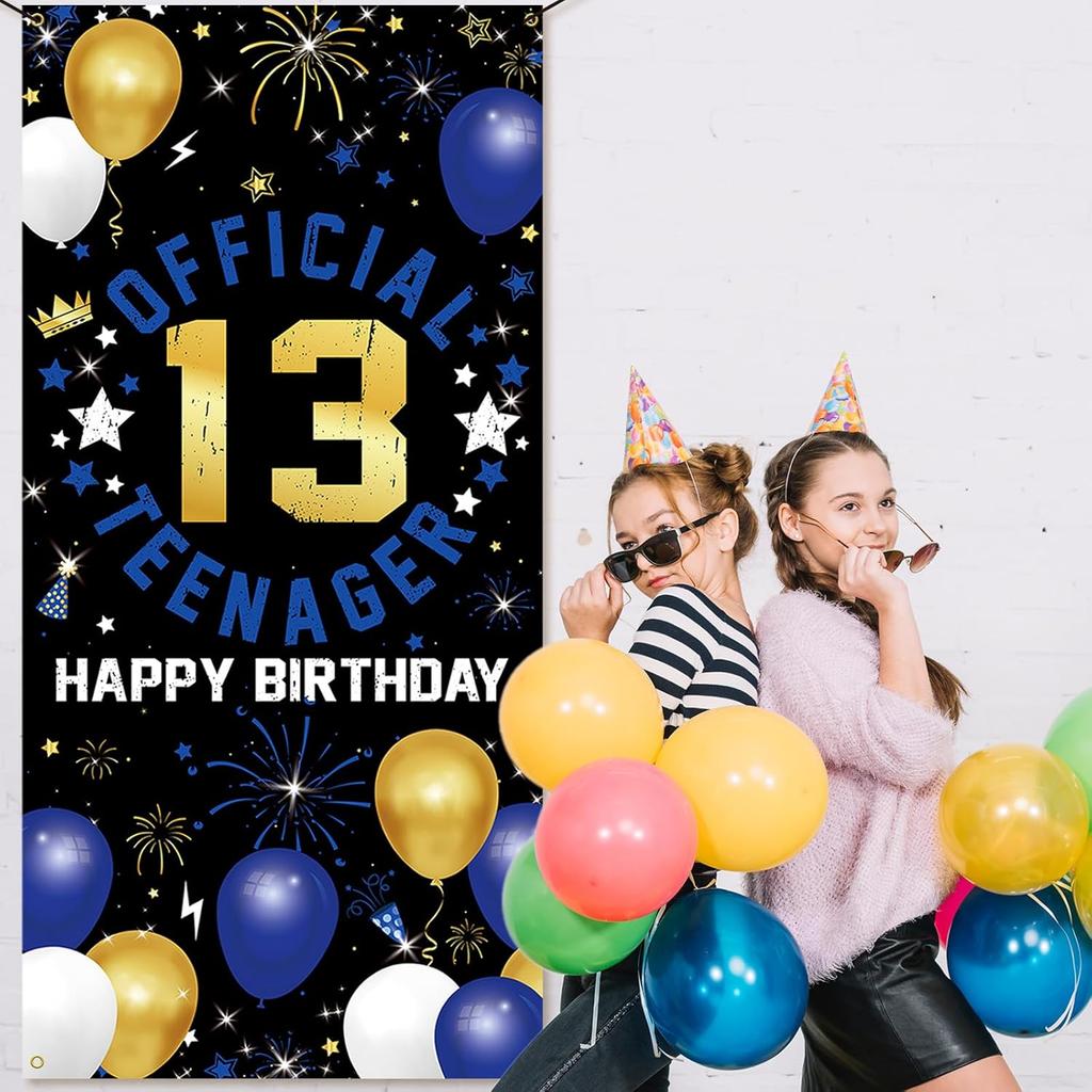 Vicycaty Happy 13th Birthday Decorations for Boys Girls, 13th Birthday Banner Backdrop, Fabric 13 Official Teenager Party Yard Sign Photo Props Door