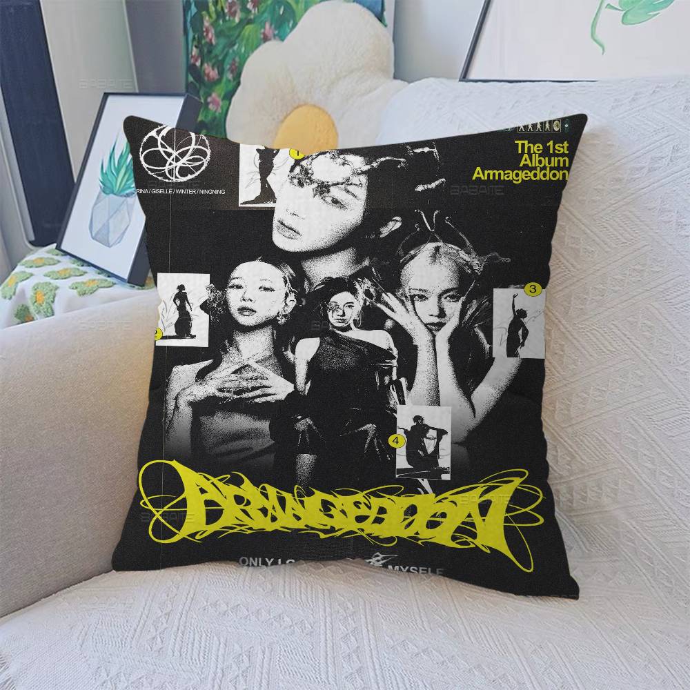 Kpop Style A-Aespa Personalized Pillow Dust Cover Bedroom Kids Party Decoration Pillowcase Birthday Children Gift
