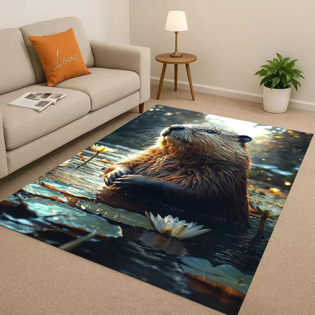 3D Cute Capybara Art Cartoon Living Room Non-Slip Area Rug Soft Carpet for Bedroom Playroom Sofa , Easy Clean Home Decor Doormat
