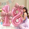 40inch Number 0-9 Pink Number Bowknot Bow Aluminum Foil Balloons for Women Girls Wedding Birthday Party Photo Props Supply