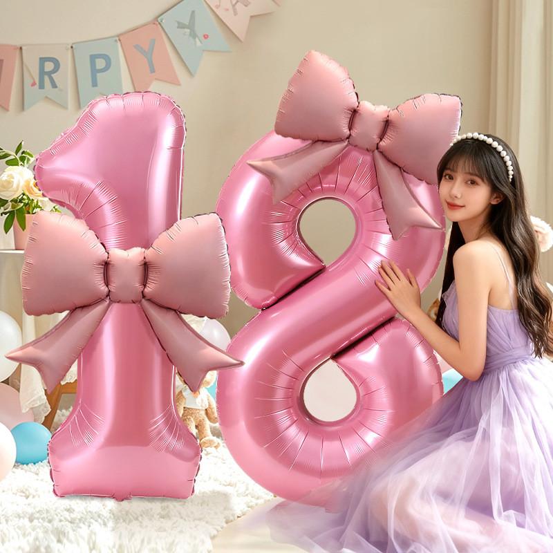 40inch Number 0-9 Pink Number Bowknot Bow Aluminum Foil Balloons for Women Girls Wedding Birthday Party Photo Props Supply