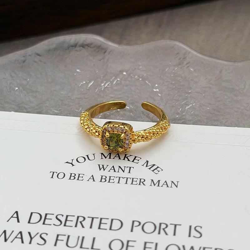 Medieval Vintage French Colored Treasure Zircon Light Luxury High-End Open Ring Niche Design Ring Woman