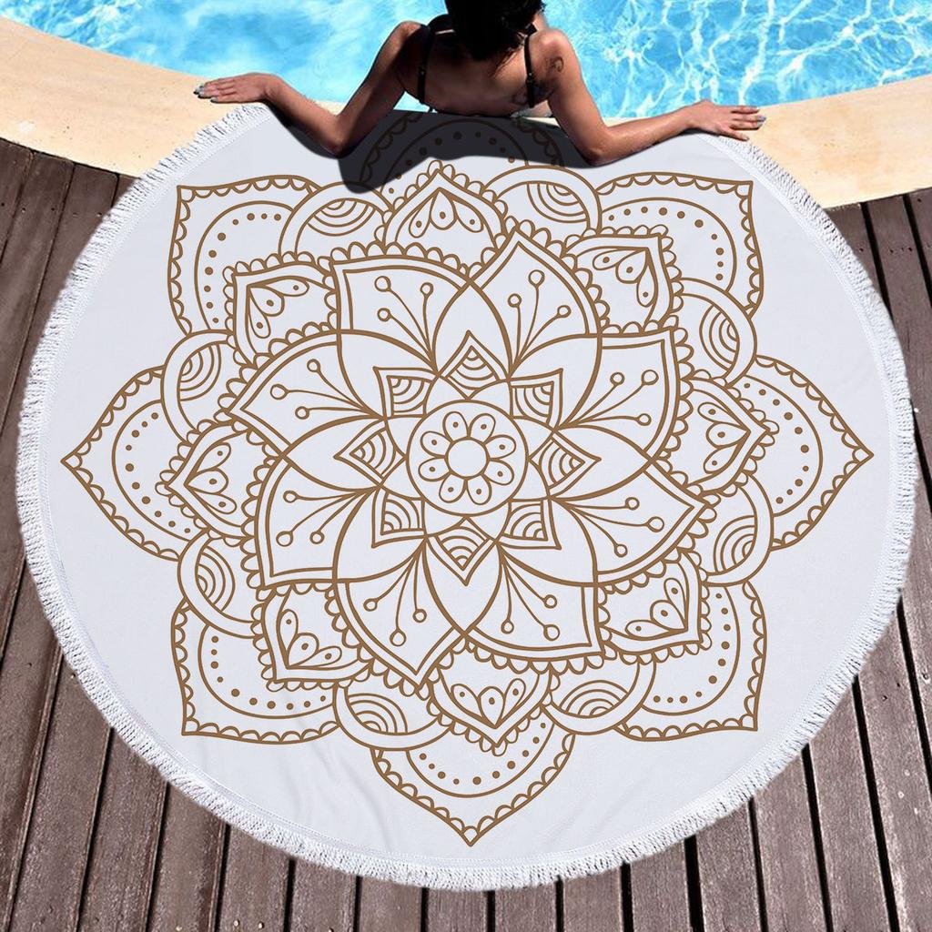 Bohemia Mandala Round Beach Towel Tassels Microfiber Exotic Flower Geometric Pattern Bath Towel Picnic Yoga Mat Bikini Cover Up