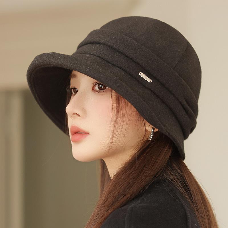 Folded Temperament Bucket Hat Autumn and Winter Hat Women's Fashion Versatile Basin Hat Big Head Circumference Showing Face Small Bucket Hat