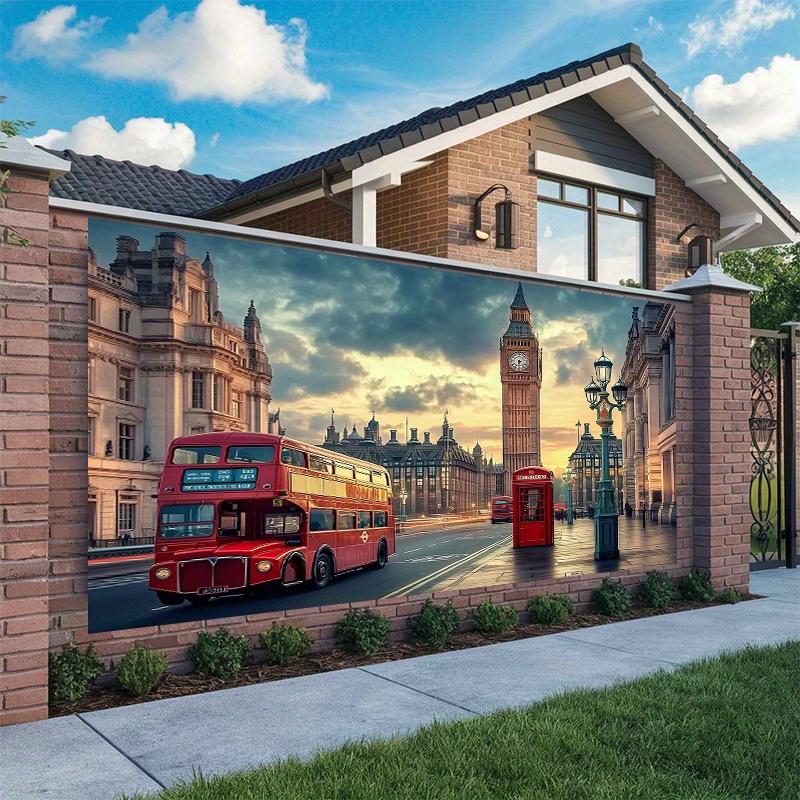2D-Banner 1 Stück Londoner Straßenszene - Doppeldeckerbus und rote Telefonzelle geeignet für Geburtstage Festivals Partys