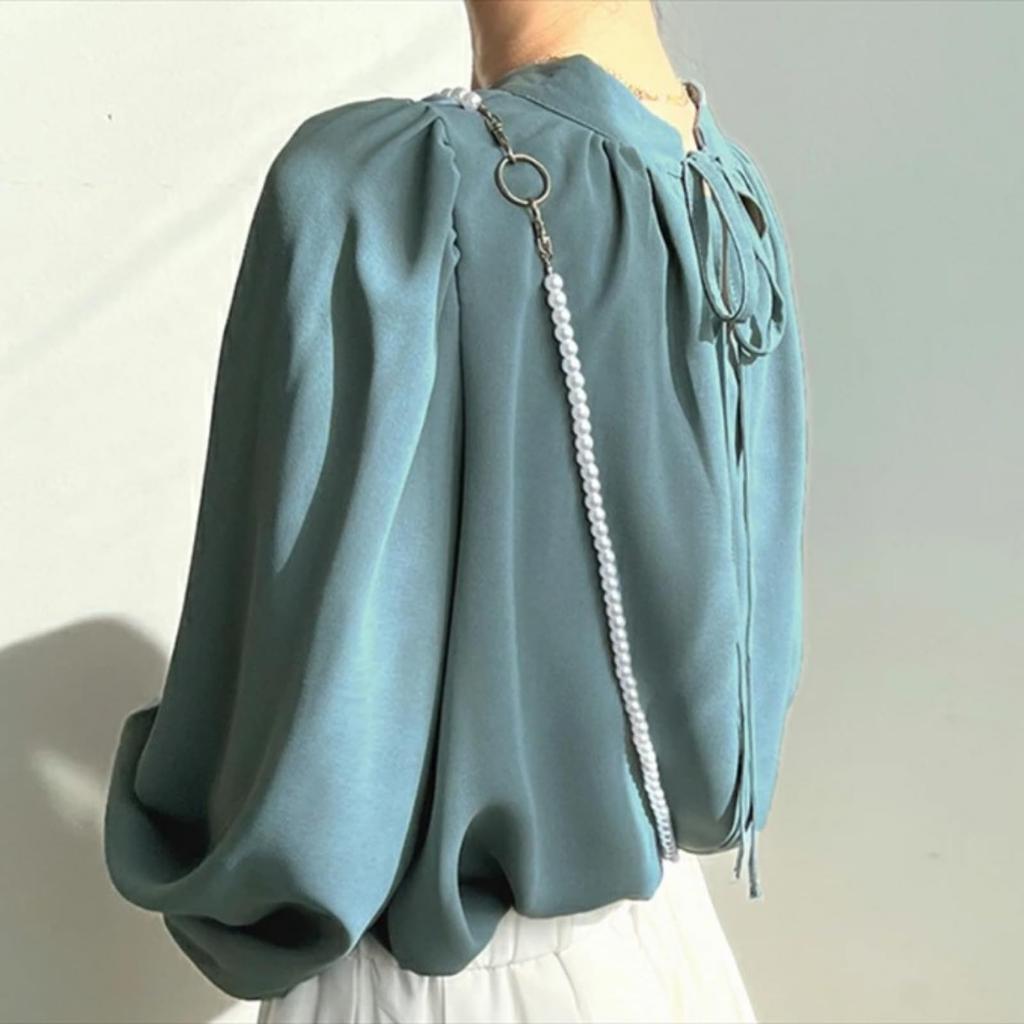 Blouse Shirt Top Puff Sleeve Spring Summer Autumn Round Neck Plus Sizes Cute Stylish Office Casual Commuting Adult Cute [JINJUDUO] Women's Long-Sleeve
