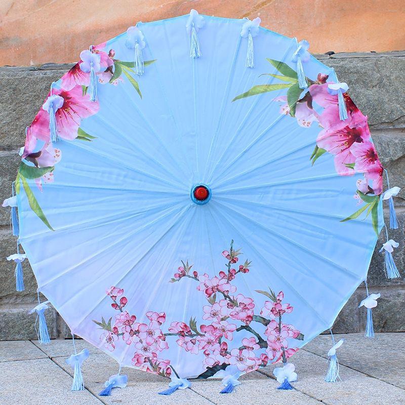 Ancient Style Oil Paper Umbrella with Petal Tassel for Children's Hanfu Dance