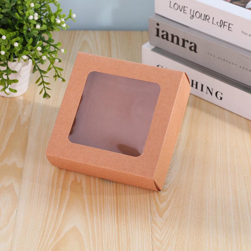 

12 шт. складных подарочных коробок из крафт-бумаги и картона для ювелирных изделий с видимым окном из ПВХ, квадратная коробка для хранения цвета хаки 12pcs 13*13*5cm хаки