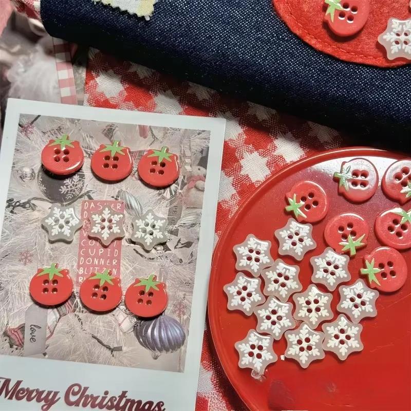 10PCS Cute Plastic Tomato Snowflake Buttons DIY 4-Holes Decoration Button Clothing Sewing Accessories Girl Kids