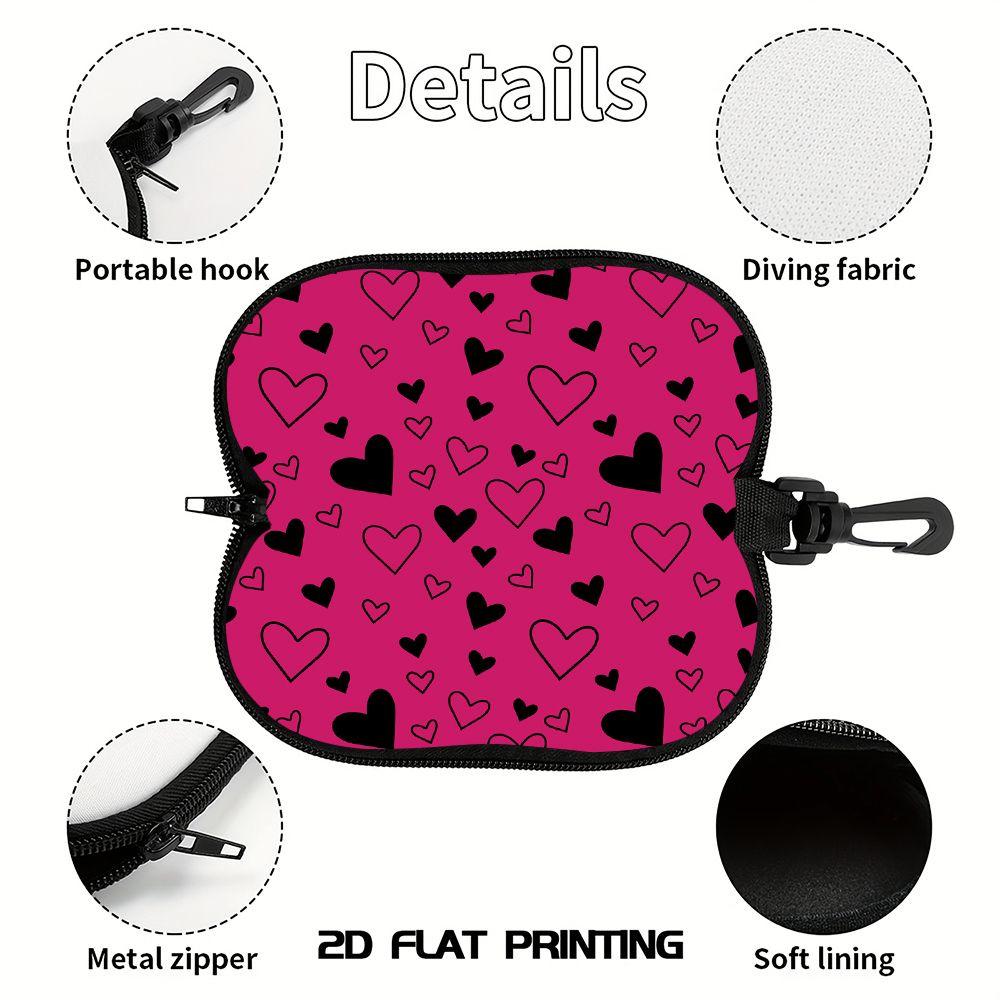 Pink Black Heart Pattern Soft Fabric Sunglasses Case,Portable Anti Scratch Eyewear Protective Pouch,Lightweight Travel Spectacle Holder Gift