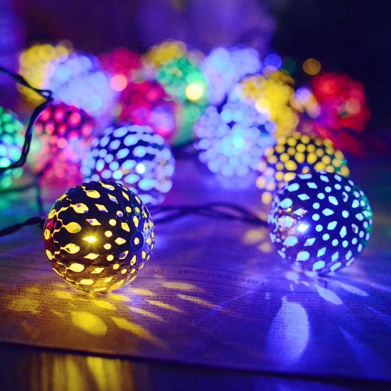 Solar USB Moroccan Wrought Iron LED String Lights - Wedding & Holiday Decor