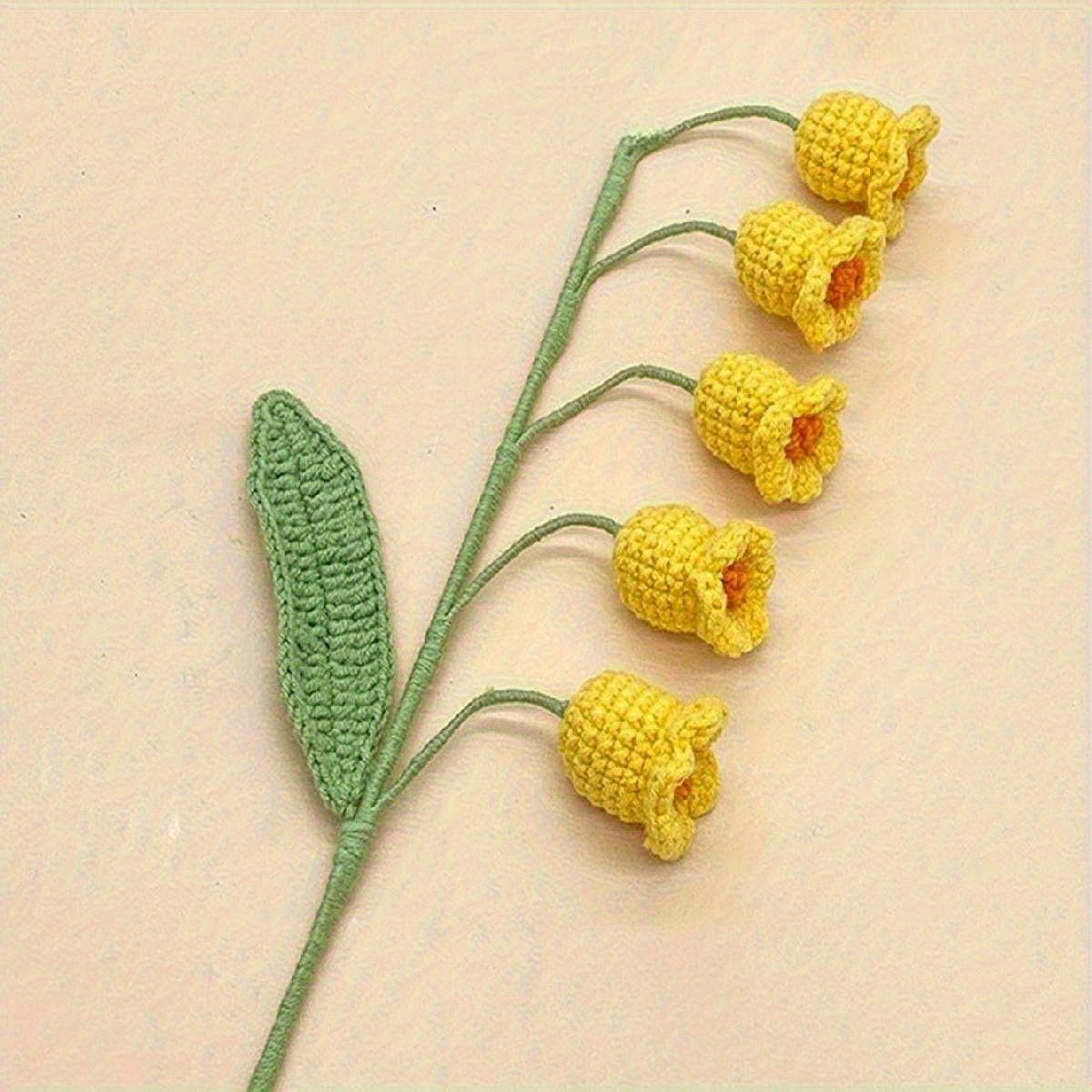 

6 шт. букет из 40 см искусственных ландышей, вязаные вручную цветы, вязаные крючком цветочные композиции для домашнего декора свадебного стола 6 Pcs жёлтый