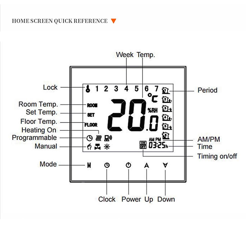 5A 110–230 V wöchentlich programmierbarer LCD-Display, Touchscreen, Wasserheizung, Thermostat, Raumtemperaturregler