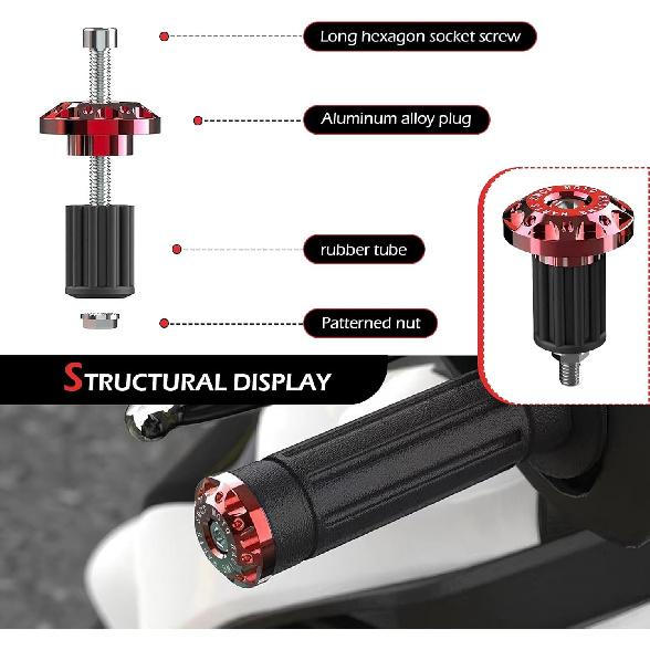2 PCS Motorcycle Bar End Plug, Aluminum Alloy Handlebar Grip End Caps for Electric Car Scooters, Off-Road Motorcycles (Red)