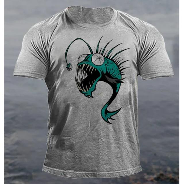 Summer Round Neck 3D Print Fish Pattern Top Fashionable Casual Short Sleeved Men's T-shirts