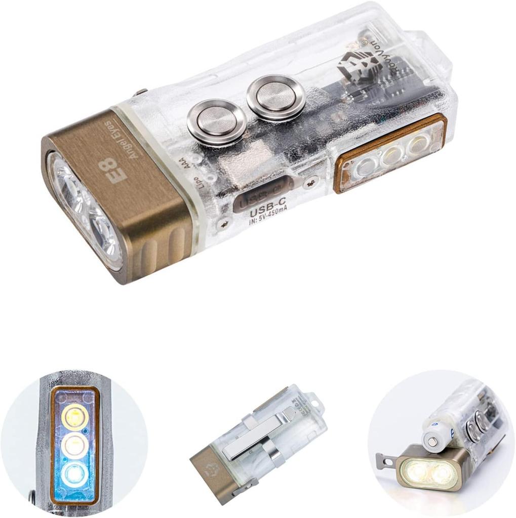 RovyVon E8 Hybrid EDC 6500K Cool White and Up To 700 Rechargeable Keychain Momentary and Locked AAA Battery Flashlight, Lumens, USB-C Flashlight,