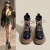Autumn and Winter Women's Spring Single Boots Versatile Thick Bottom Black British Style Short Female Boots