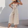 Women's Strapless Tube Top Printed Wide Leg Jumpsuit High Waist Tie Front Vacation Long Romper