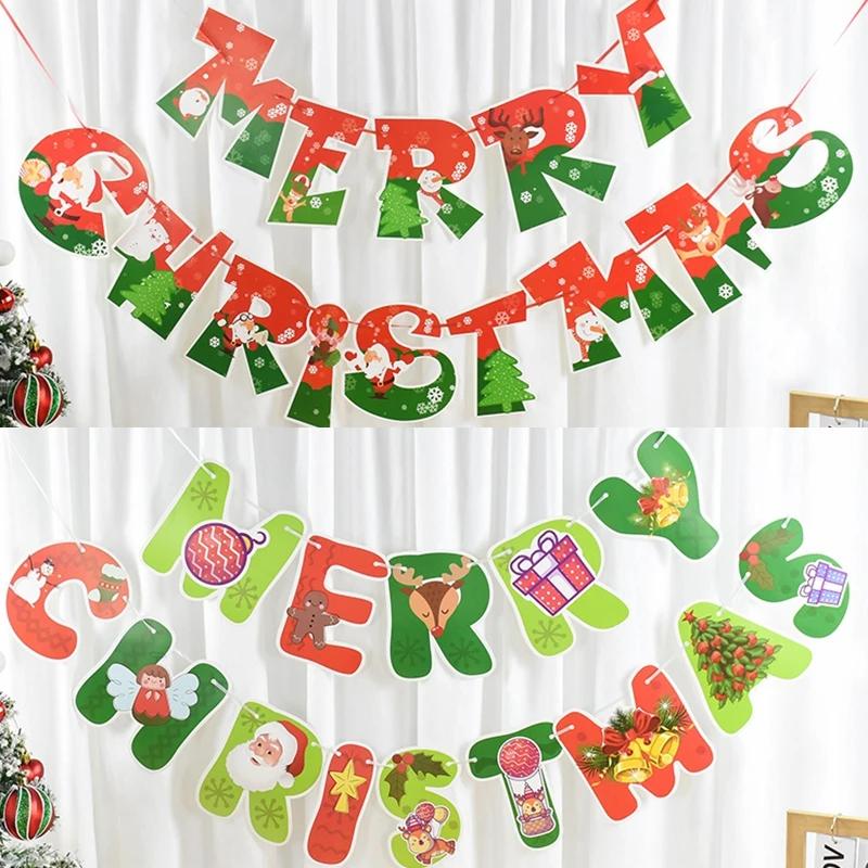 Christmas Bunting Banner Merry Christmas Decoration New Year Hanging Paper Garland for Home Navidad Decor Noel Xmas Party