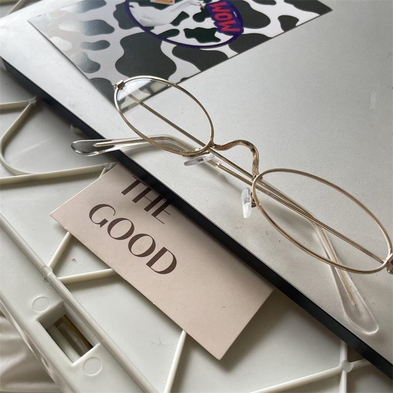 Oval Small Frame Gold Flat Light Glasses For Women Anti Blue Light Japanese Harajuku Literary Eyewear Cosplay Glasses Trend