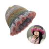 Handmade Knit Striped Bucket Hat for Woman Weaving Striped Plush Floppy Bucket Hat Adult Teens Winter Fisherman Cap