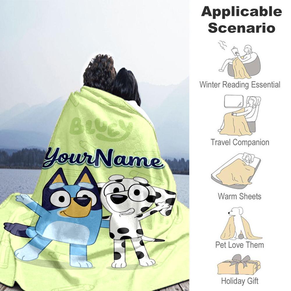 Bluey 45 Customize Your Name Blanket Lightweight Personalized Blanket Soft Warm Cozy Great for Seaside Bed Office Chair Bedding for All Occasions