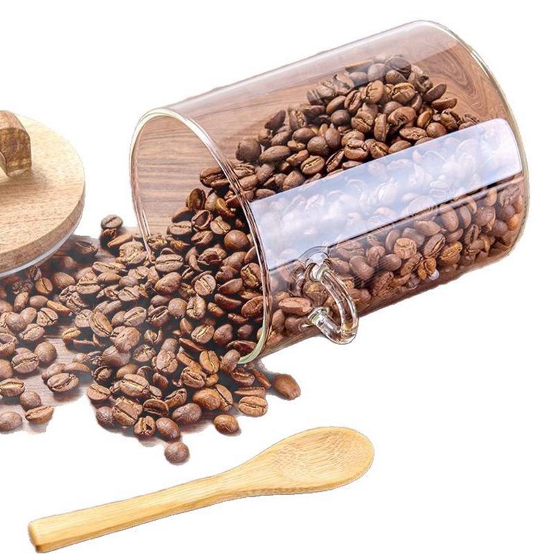 Borosilicate Glass Coffee Storage Jar with Handle, Spoon, Thickened Lid, and Moisture-Proof Seal