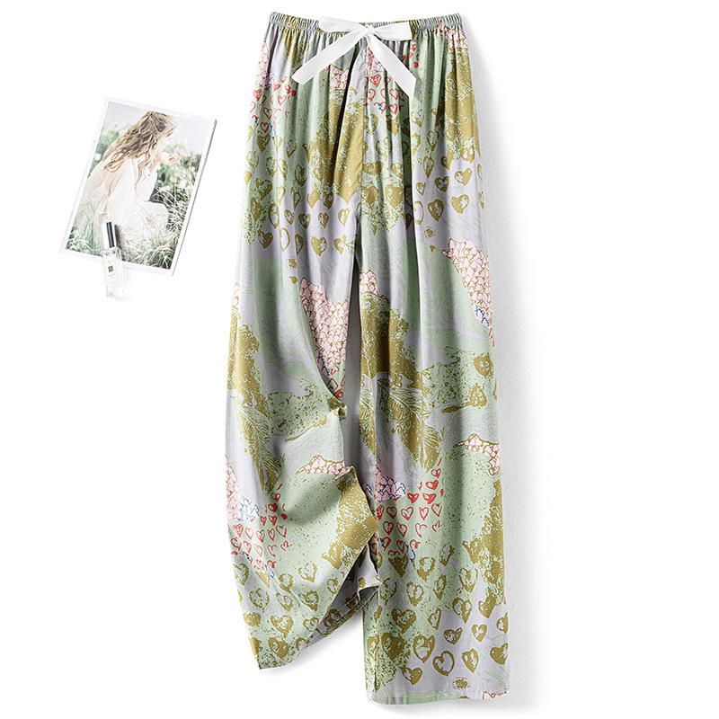 Pantaloni de pijama din bumbac mătase pentru femei, secțiune subțire de vară, anti-țânțari, pantaloni cu picior lat, culoare uni, pentru exterior, casă, petrecere a timpului liber, imprimeu, pantaloni de plajă până la genunchi