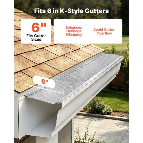 VEVOR Gutter Guard, 152.4 mm Aluminum Gutter Cover with Stainless Steel Micro Mesh, Heavy-Duty 14.63 m Length, 1.02 mm Thick