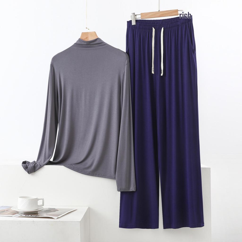 Damen Hochhals Langarm Pyjama-Set mit Schulterschutz - Weich, Glatt, Große Größen Sommer Nachtwäsche