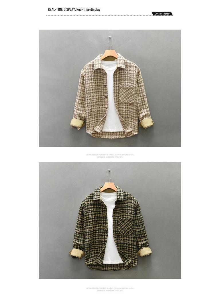 Men's Autumn Houndstooth Retro Casual Long Sleeve Shirt Z258