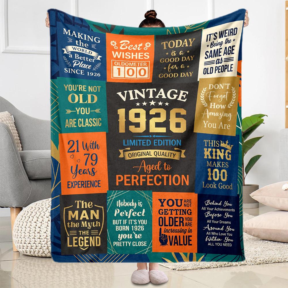 Vintage 100th Birthday Celebration Blanket Comfortable Suitable for Office Chair Picnics All-Season Use Stylish Decor