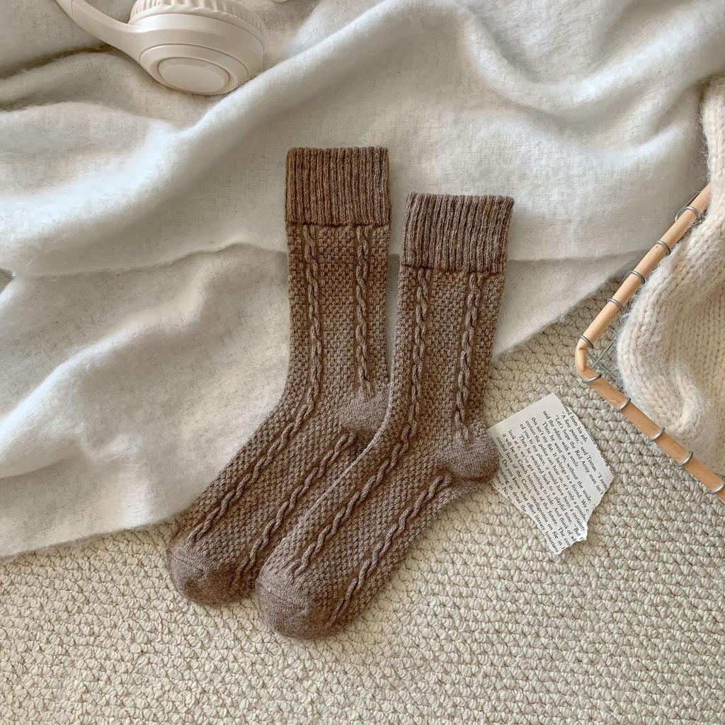 Latte Mah-Ba Wool Socks Heat Storage Heating Fleece Pile Socks Thickened Warm Twist Pattern Korean Cotton