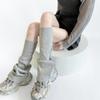 Gray Women's Slimming Micro-Flare Cotton Calf Socks - Solid Color, Elastic, Piled-Up Trapezoidal Leg Covers for Spring and Autumn.