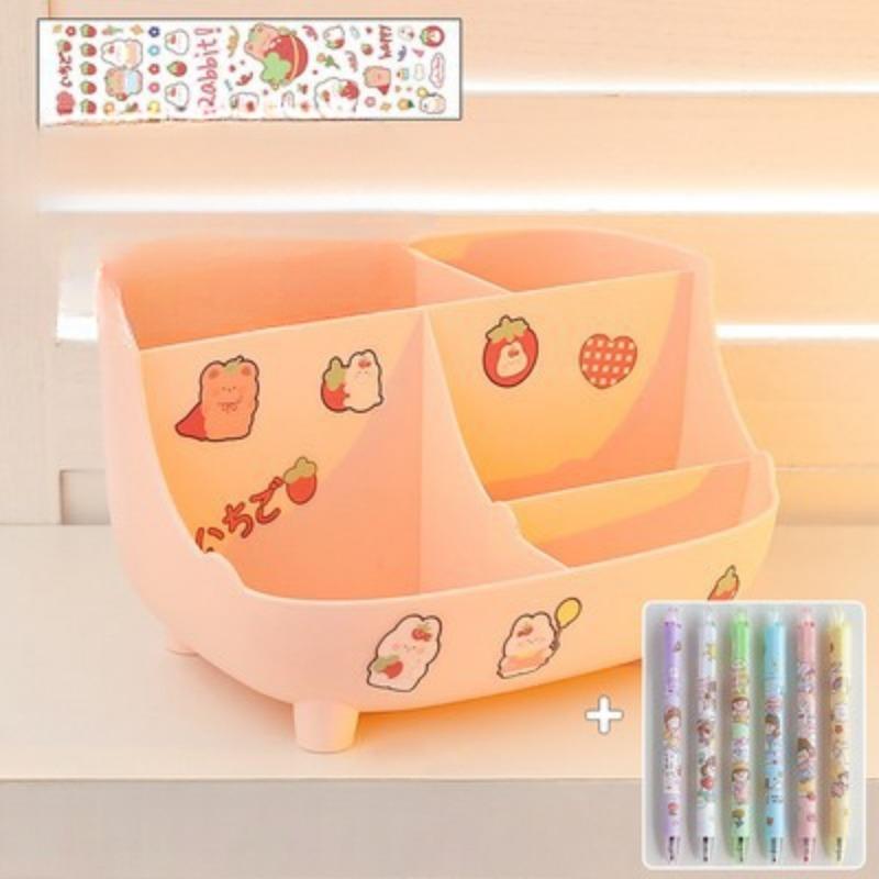 

Держатель для ручек для канцелярских принадлежностей, ящик для хранения ручек, студенческий офисный стол, большая емкость 6 pens +pen holder розовый