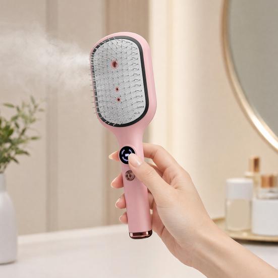 Electric Spray Massage Hair Brush, USB Rechargeable Misting Air Cushion Brush, Anti-Frizz Hair Detangler Steam Comb for Dry Damaged Hair