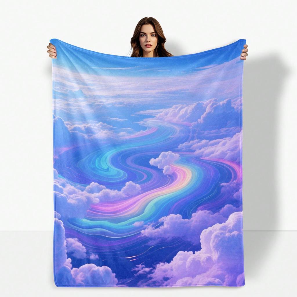 Colorful Cloud Pattern Flannel Printed Blanket Suitable for All Seasons Suitable for Living Room Office Sofa and Travel