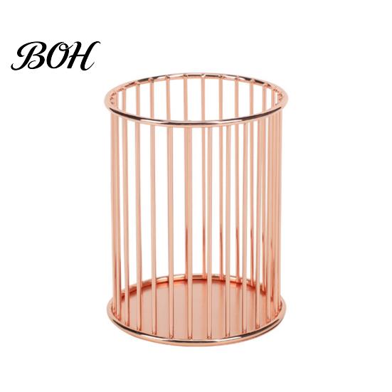 Office Desk Pen Holder Metal Holder, Nordic Organizer for Makeup Brushes, Electroplated Accessory Anti-Rust Multifunctional Storage Basket Pencils