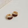 Retro Hong Kong Style Burgundy Autumn and Winter Plated 14K Round Geometric Ear Buckle Versatile New Oil Drop Earrings