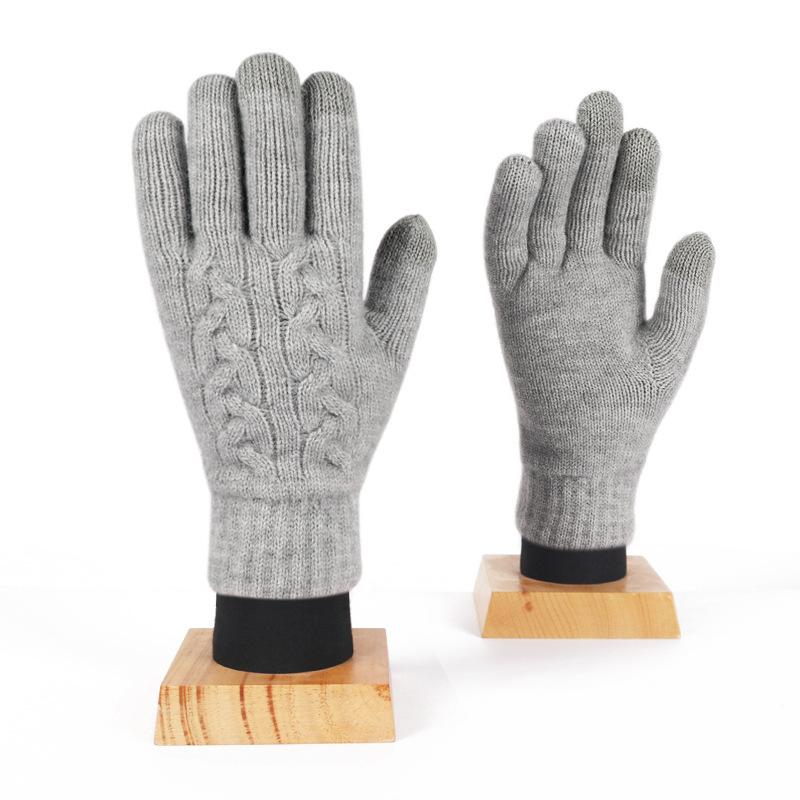 Adult Winter Touch Screen Knitted Gloves for Women Double Layer Plus Velvet Warm Cold proof Five Finger Gloves Riding Anti Slip Gloves for Men