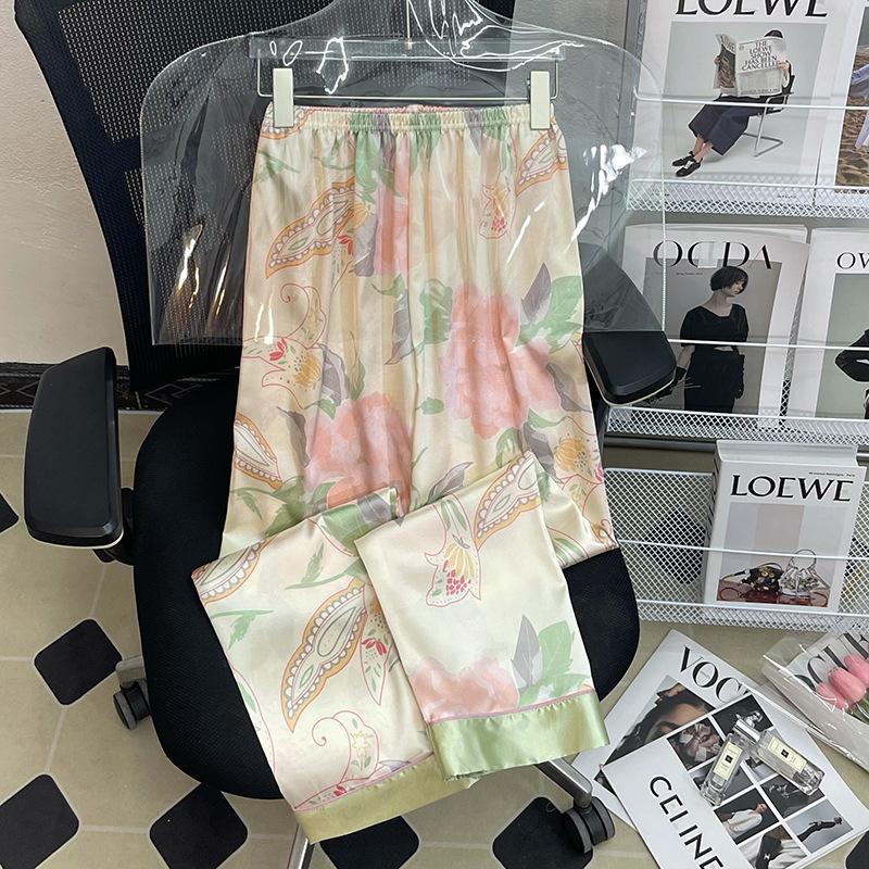 Lässiges Frühjahrs- und Sommer-Neues Eis-Seiden-Pyjama-Set für Damen, süßer Druck, Langarmhose, Seiden-Loungewear-Set