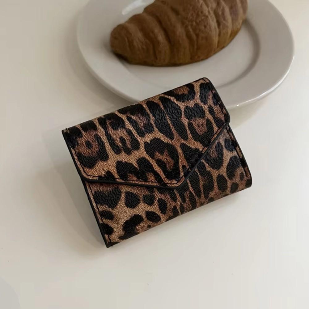 Korean Style Envelope Clutch Bag PU Leather Coin Purse Mini Leopard Short Wallet  Gift