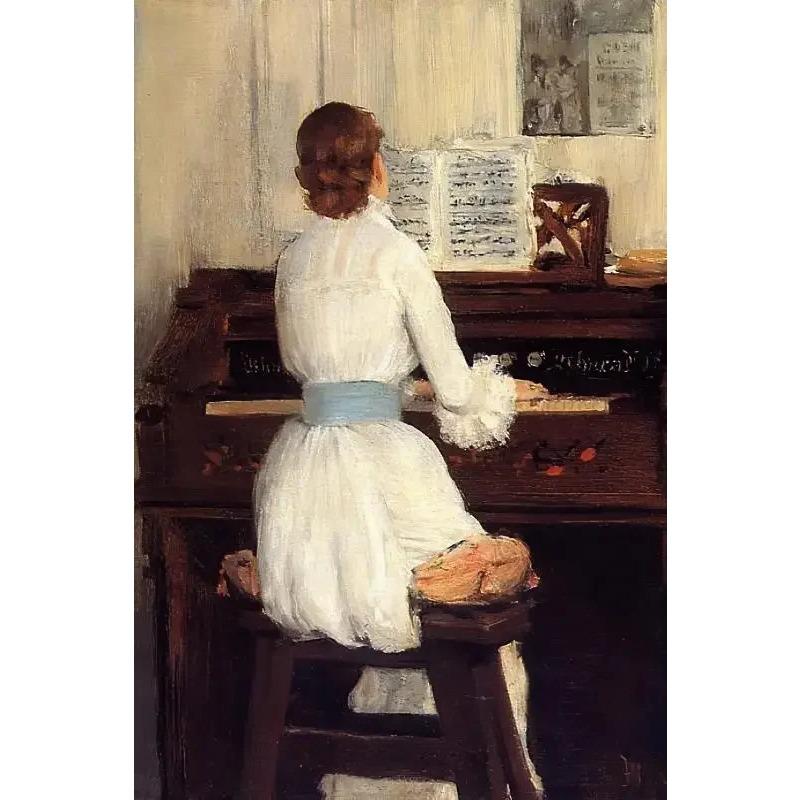 Vintage Play Piano Girls Aesthetic Canvas Painting Posters and Prints Wall Art Picture For Living Room Decoration