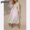 JPNTKY Fashion Summer Spring 3/4 Sleeves V-Neck Casual Dresses