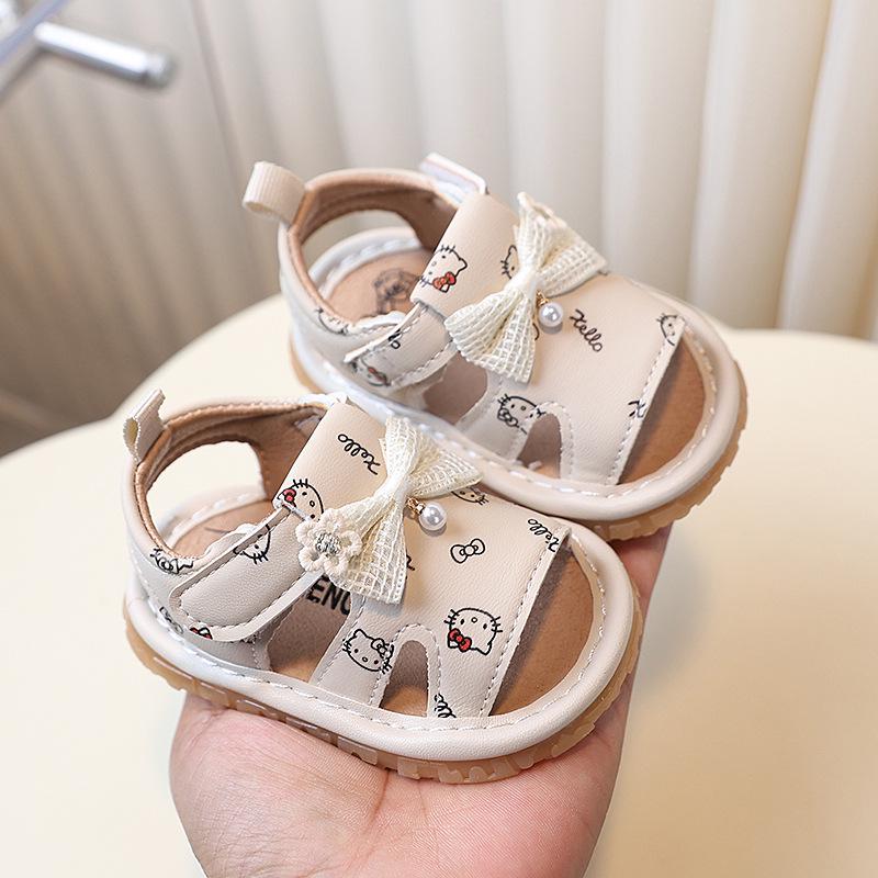 Squeaky Summer Toddler Sandals - Breathable, Soft Sole, Cartoon Design for Girls 13cm бежевый