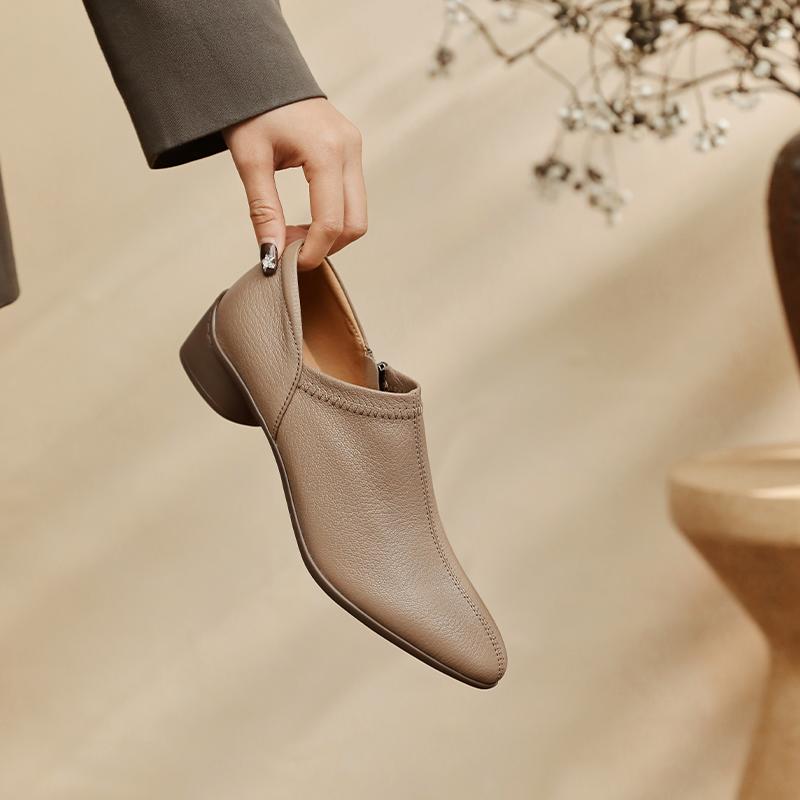 Fashion 2025 Spring New Women Pumps Retro Women Shoes Genuine Leather Slip-on Ladies Shoes Thick Heels Round Toe Causal Dress Shoes