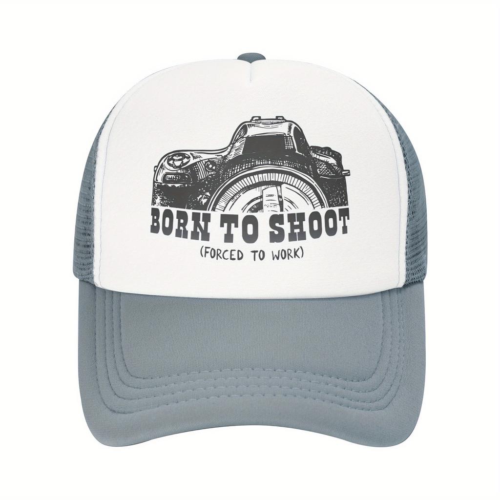 Born To Shoot Photographer Graphic Trucker Hat Breathable Mesh Baseball Cap Casual Adjustable Adult