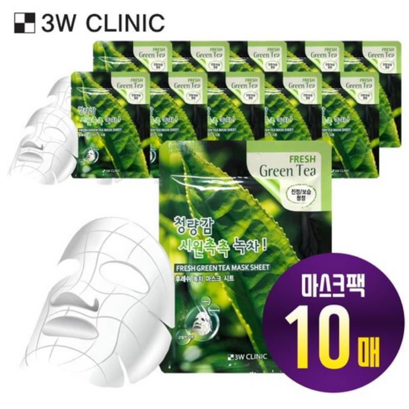 3w Clinic Fresh Green Tea Mask Sheet 23g*10 Sheets 1Pack